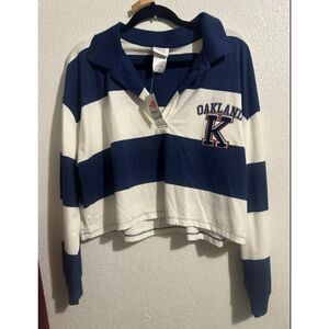 246 Blue and White Striped Cropped Rugby Polo Sweatshirt